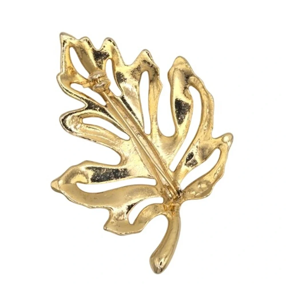 Vintage Polished Gold Tone Leaf Brooch Pin Autumn Fall Nature‎ Inspired Jewelry